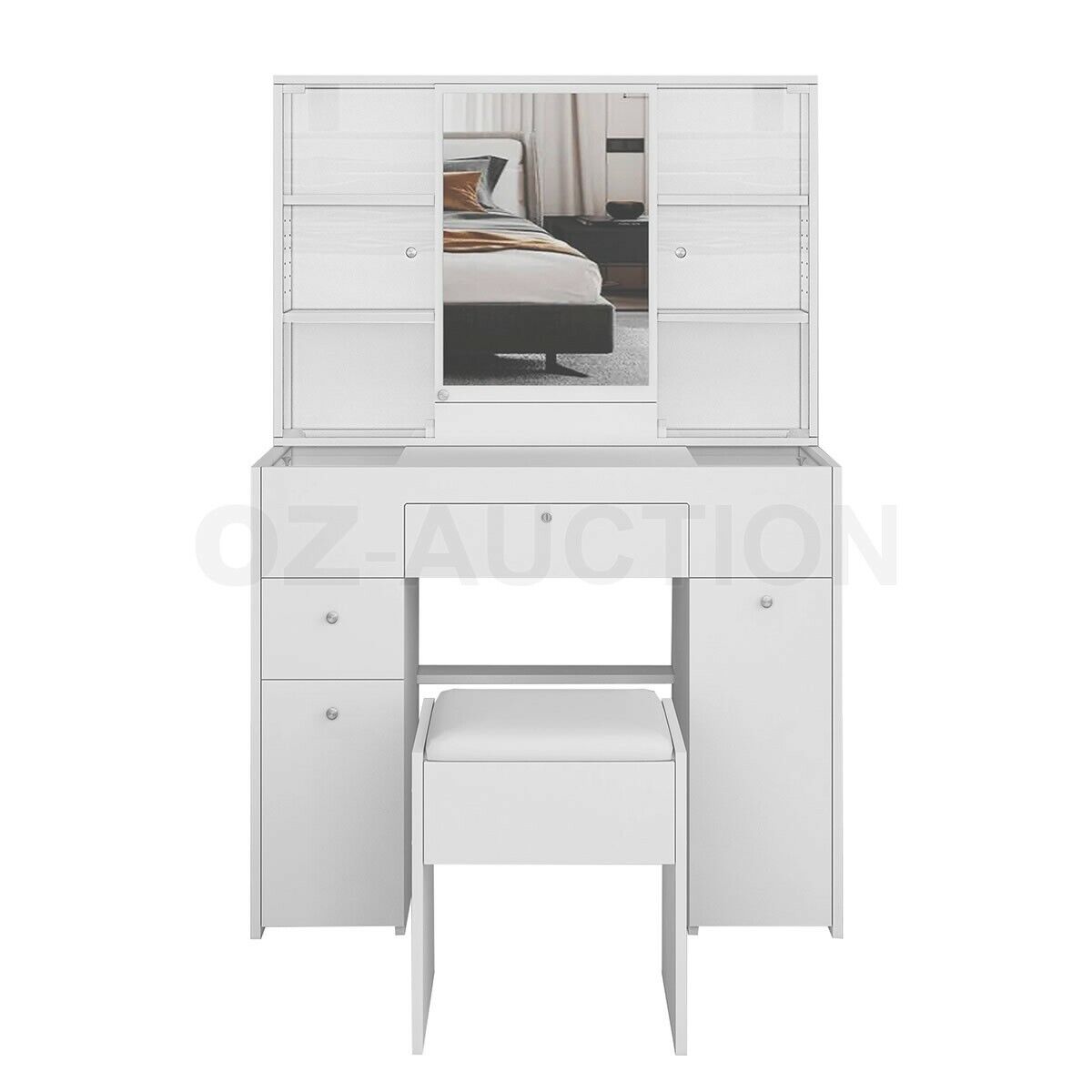 Dressing Table Stool Set Mirror Makeup Vanity Jewellery Table with Drawers White