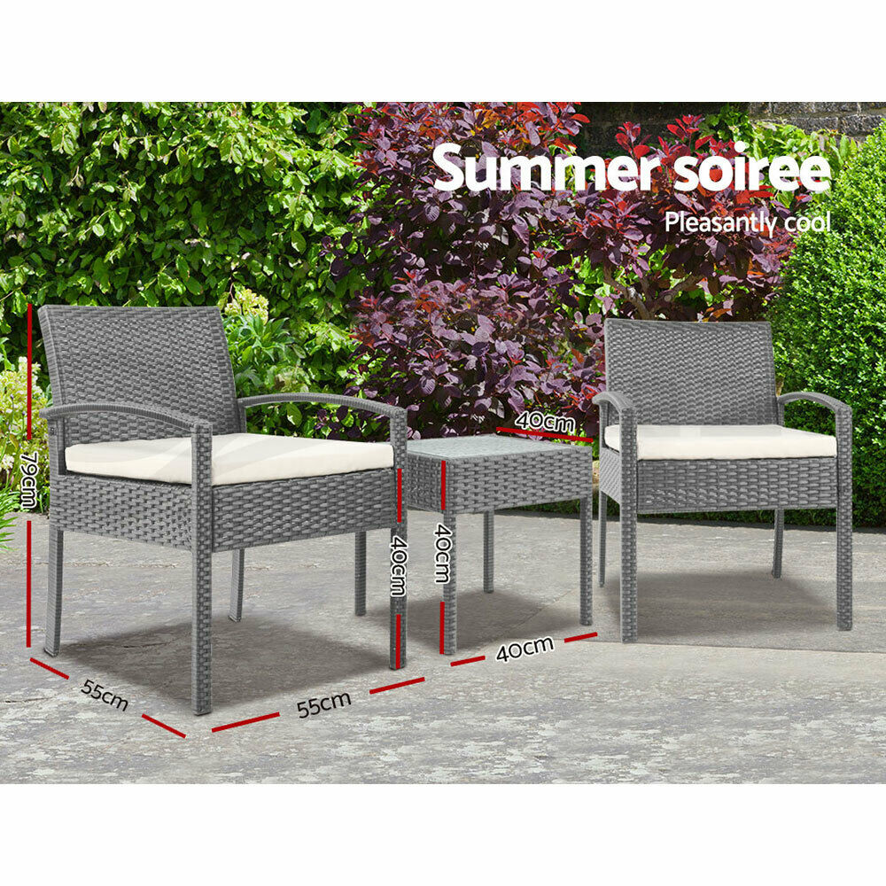 Gardeon 3 Piece Wicker Outdoor Lounge Setting Patio Furniture Rattan Set Garden