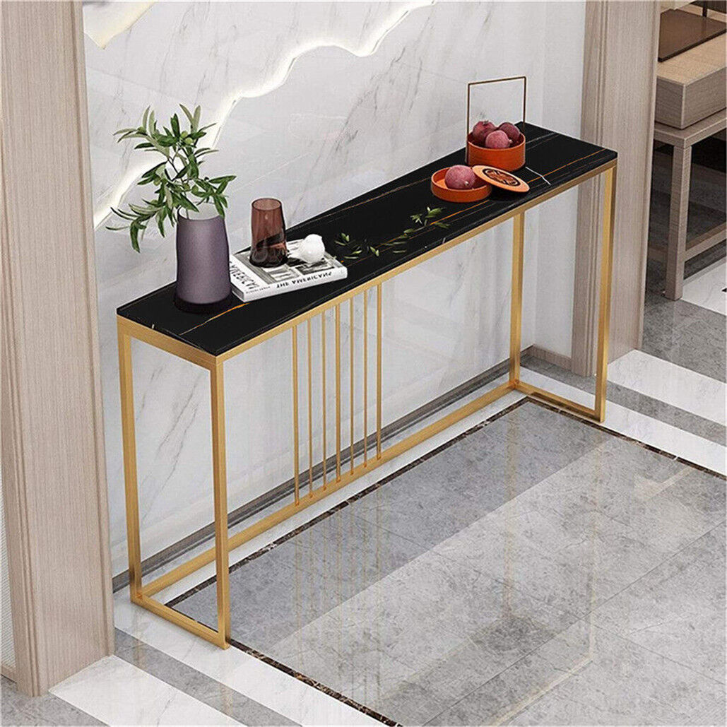 Modern Marble Slim Narrow Console Table Hall Entrance Window Table Metal Frame