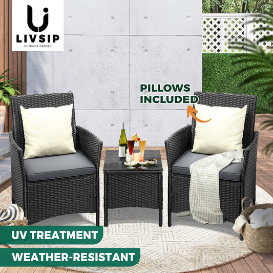 Livsip Outdoor Furniture Lounge Setting Sofa Wicker Chair Table Garden Patio Set