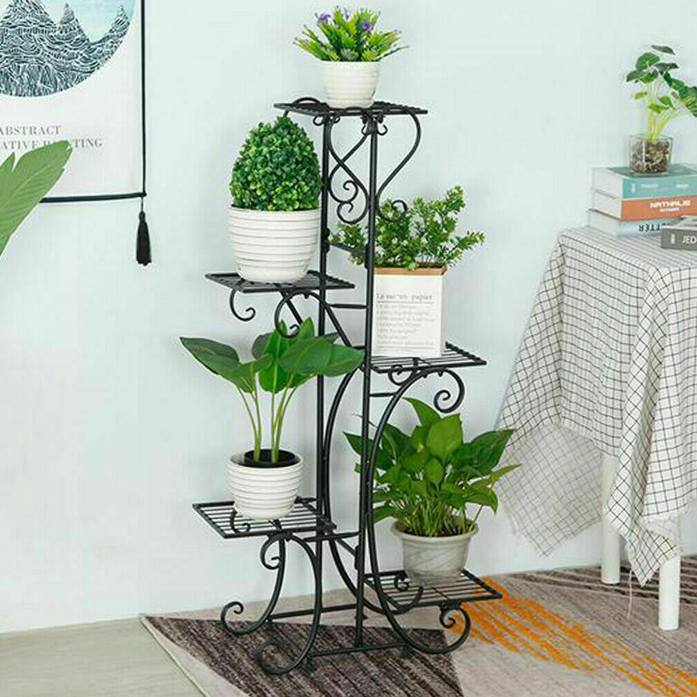 5 Tier Outdoor Metal Plant Stand Flower Planter Garden Display Holder Rack Shelf