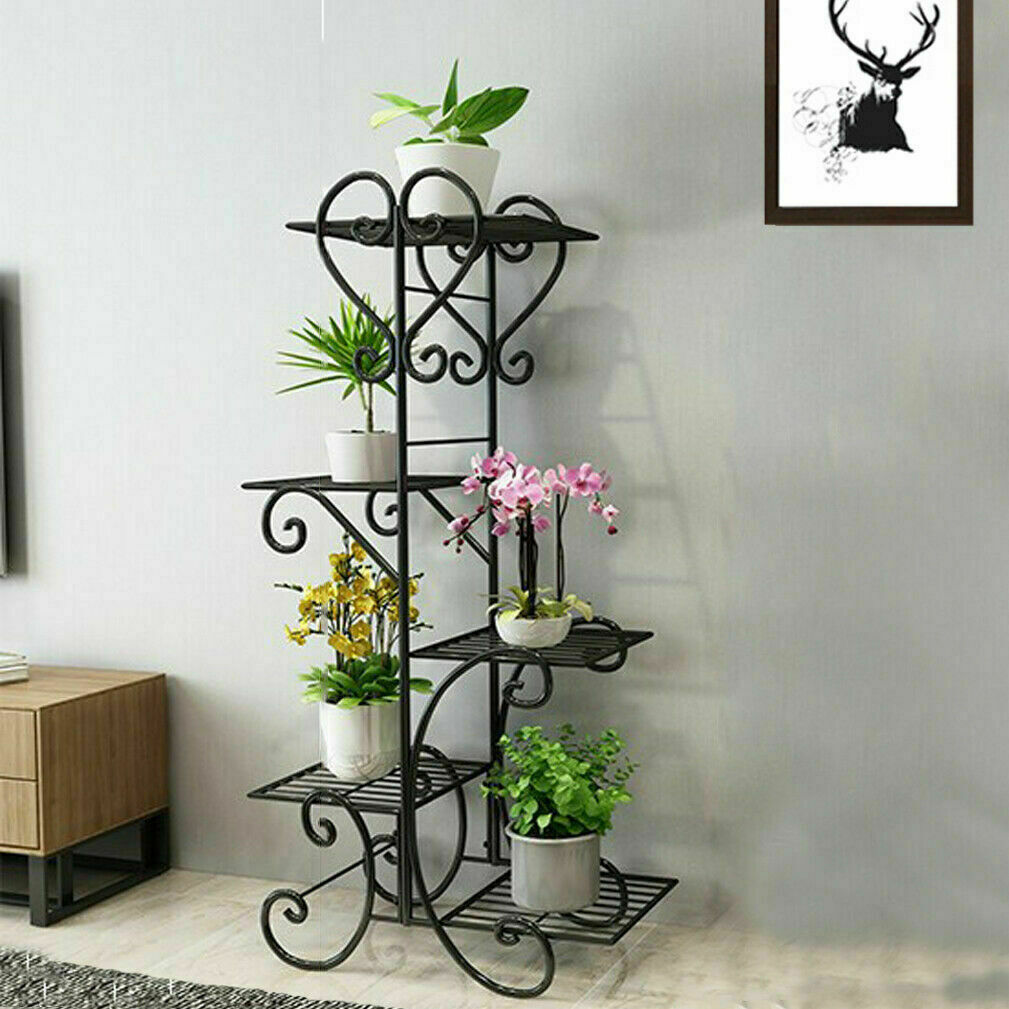 5 Tier Outdoor Metal Plant Stand Flower Planter Garden Display Holder Rack Shelf