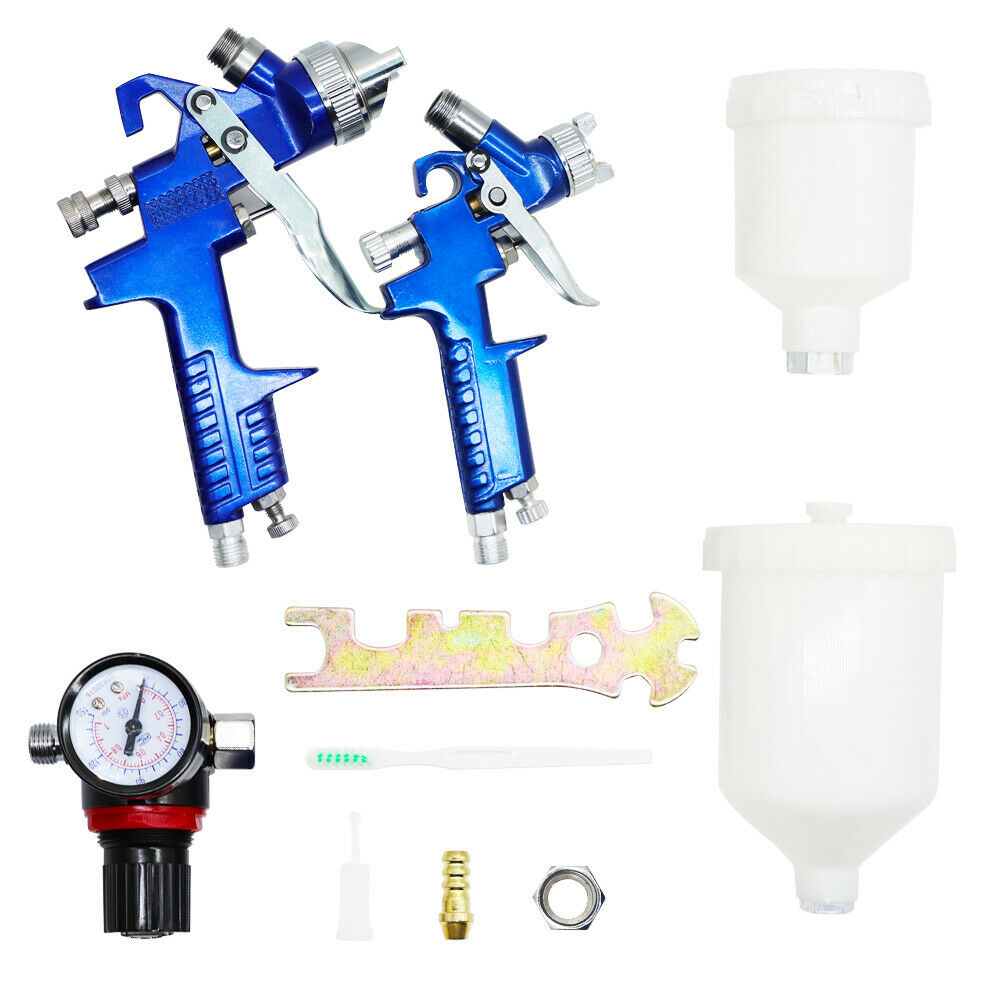 Auto Paint HVLP Air Spray Gun Kit Gravity Feed Car Primer 0.8/1.4mm Nozzle & Box