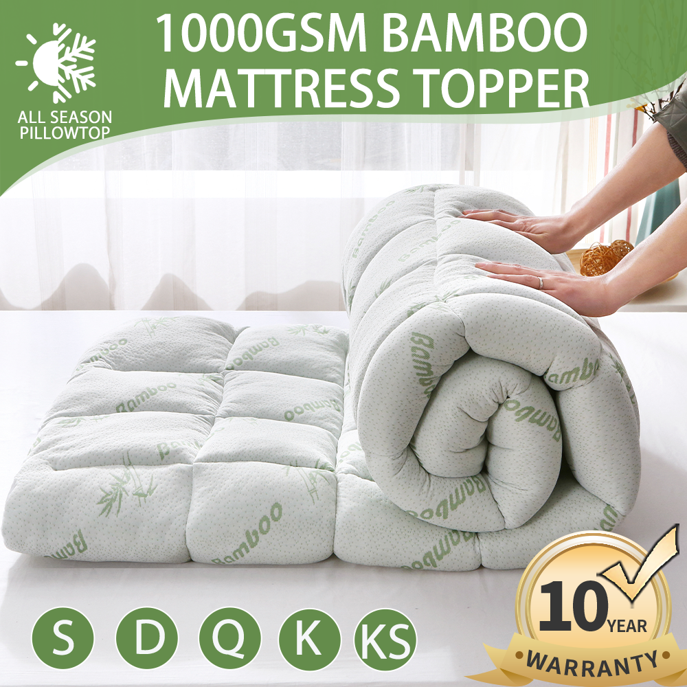 1000GSM Bamboo Pillowtop Mattress Topper Bed Matress Protector King Queen Double