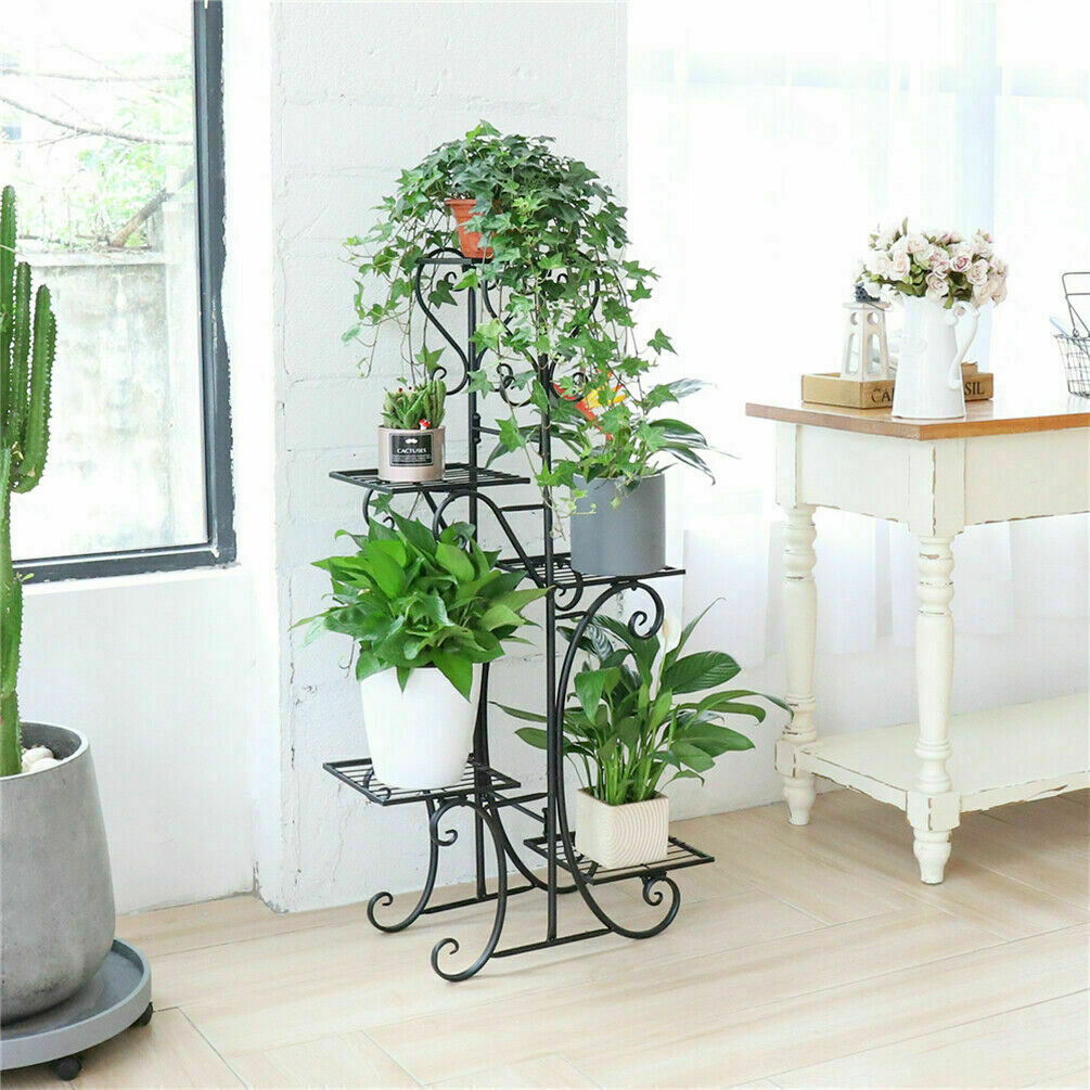 5 Tier Outdoor Metal Plant Stand Flower Planter Garden Display Holder Rack Shelf