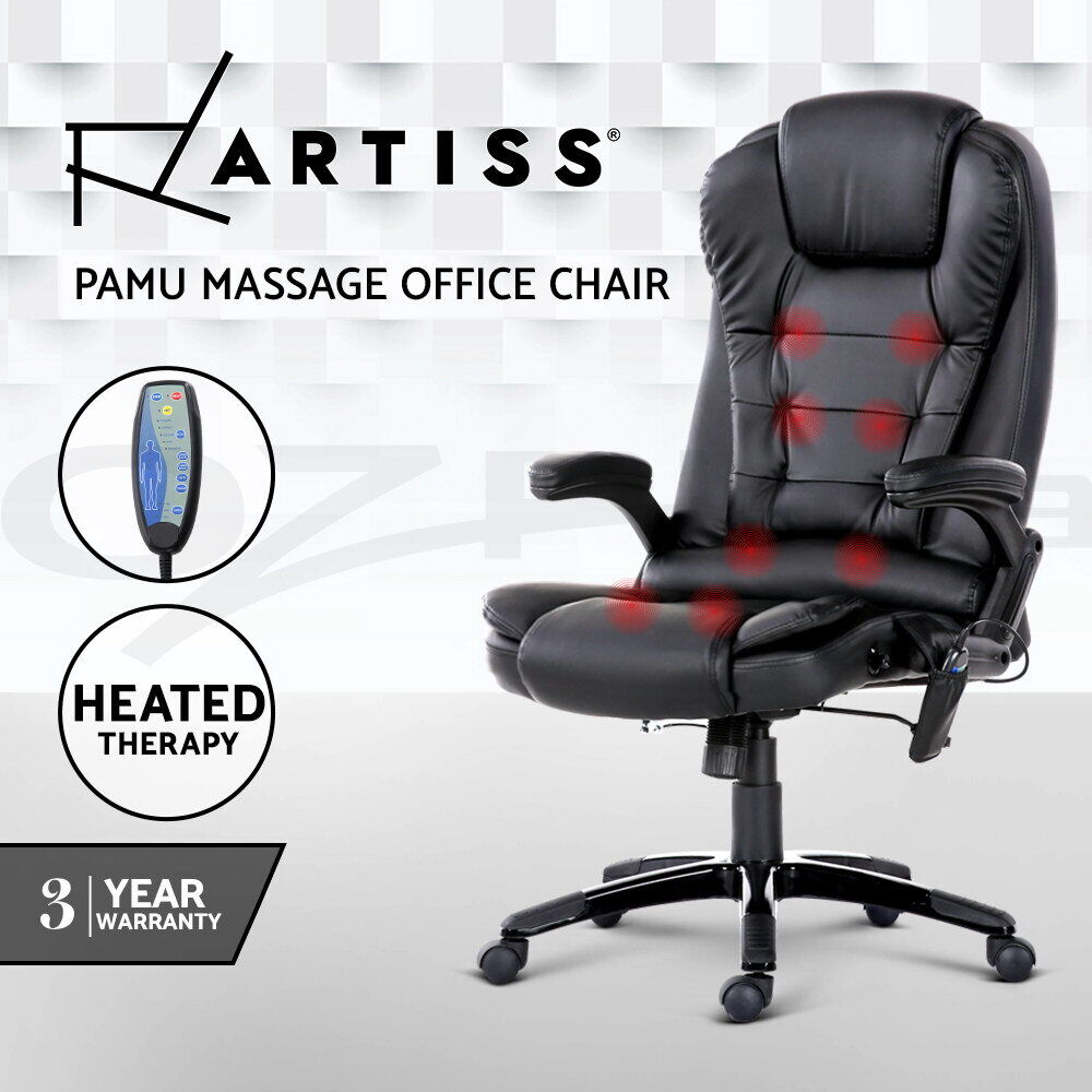 Artiss Massage Gaming Office Chair 8 Point Heated Chairs Computer Seat Black