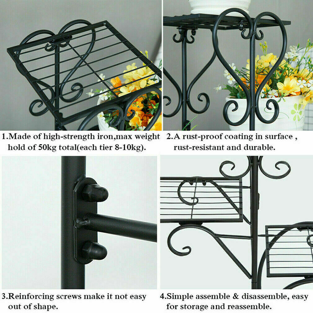 5 Tier Outdoor Metal Plant Stand Flower Planter Garden Display Holder Rack Shelf