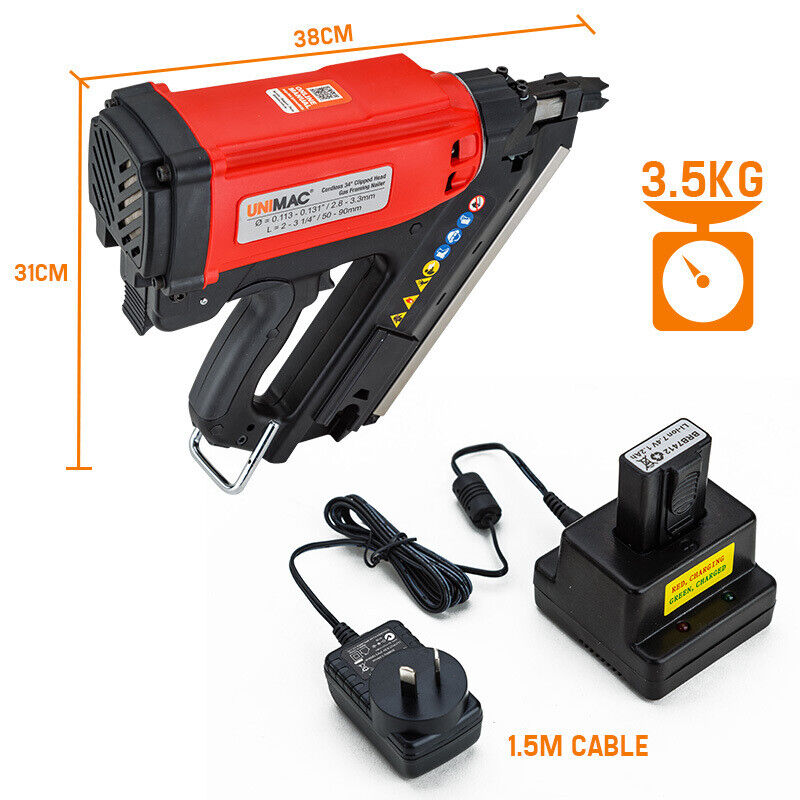 UNIMAC Cordless Framing Nailer 34 Degree Gas Nail Gun Portable