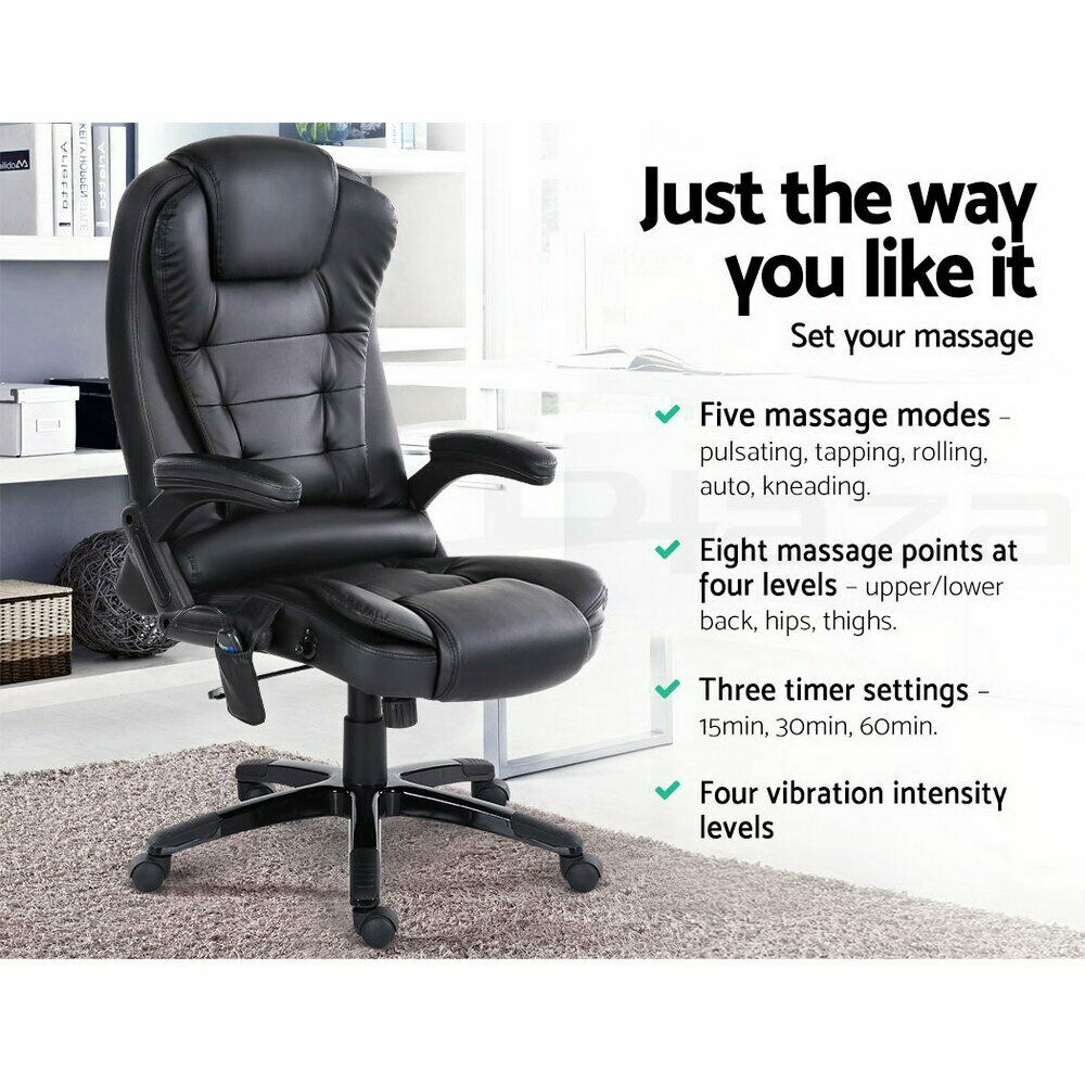 Artiss Massage Gaming Office Chair 8 Point Heated Chairs Computer Seat Black