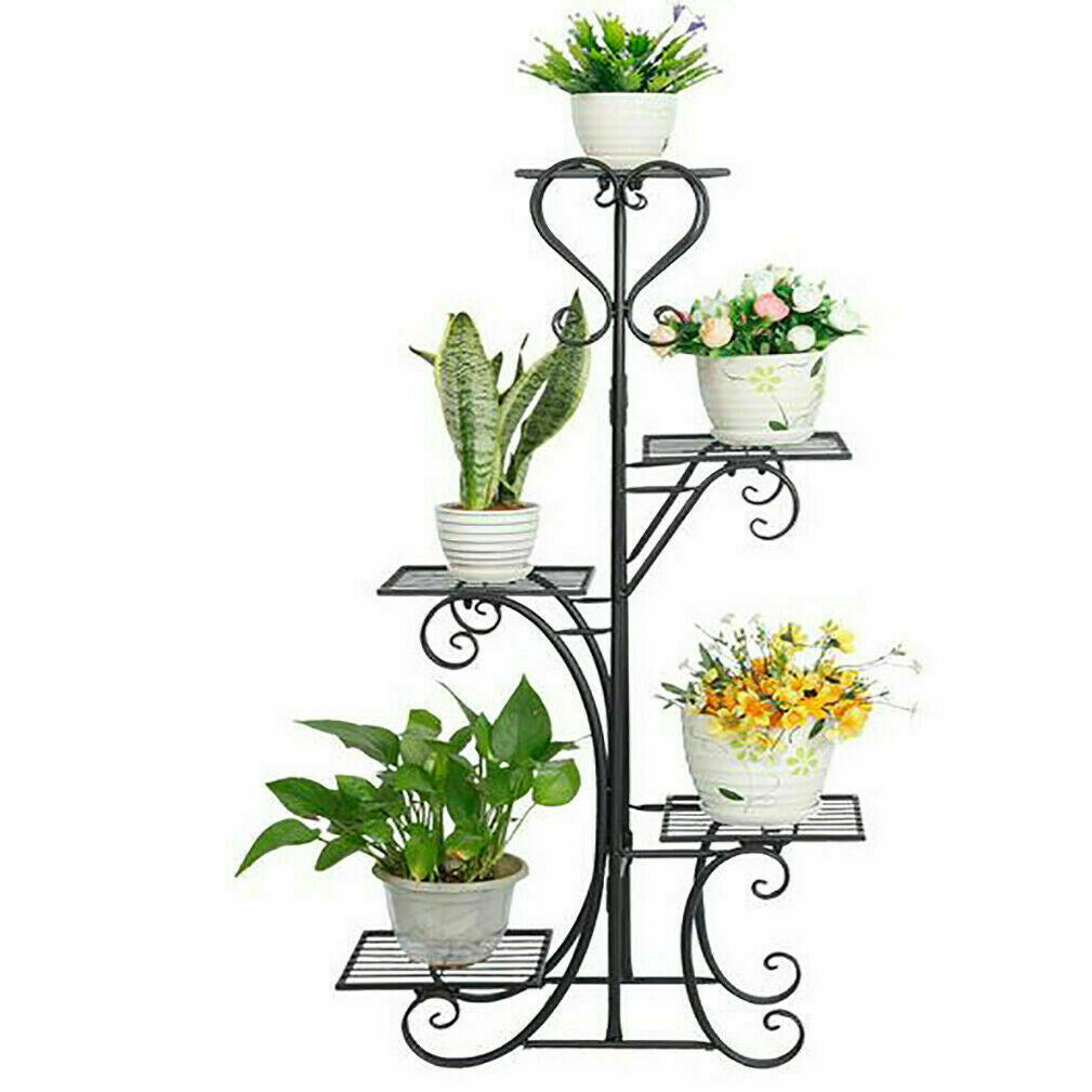 5 Tier Outdoor Metal Plant Stand Flower Planter Garden Display Holder Rack Shelf