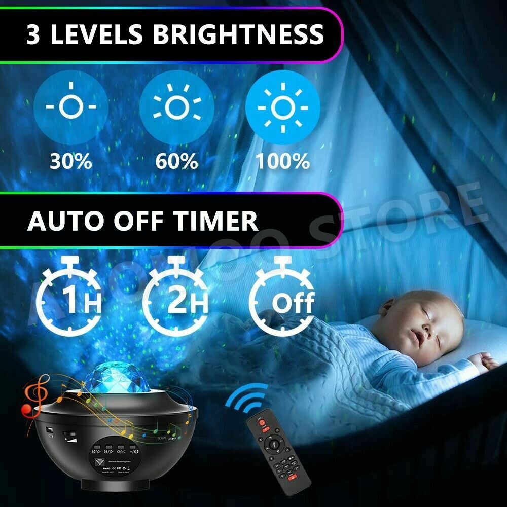 LED Galaxy Starry Night Light Projector Ocean Star Sky Party Baby Kids Room Lamp