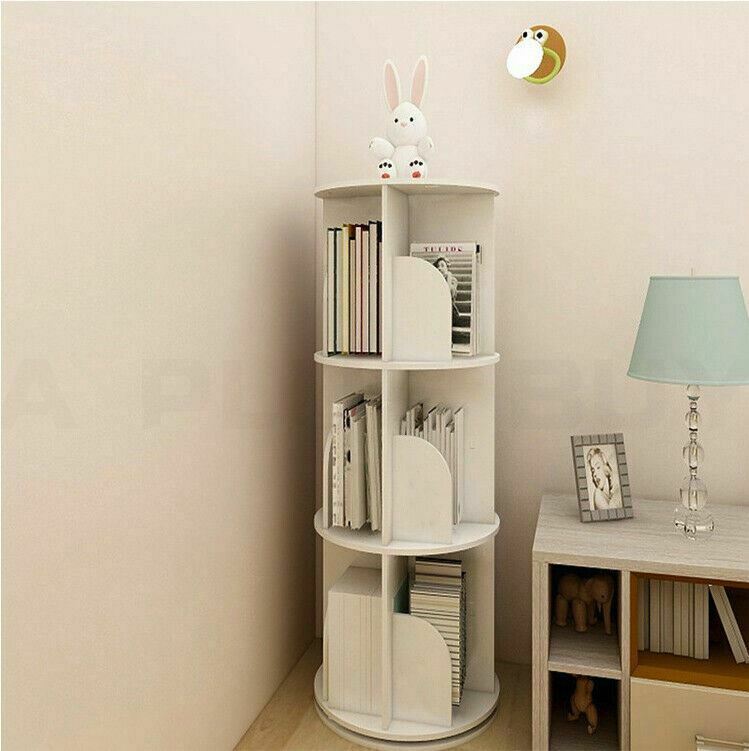 159cm Round Swivel Rotating Display Storage Bookshelf Bookcase White 5 Tiers