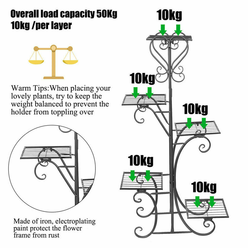 5 Tier Outdoor Metal Plant Stand Flower Planter Garden Display Holder Rack Shelf