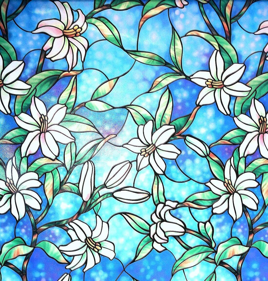 Flower Blossom Window Film Print Sticker Cling Stained Glass UV Block Gift Decor