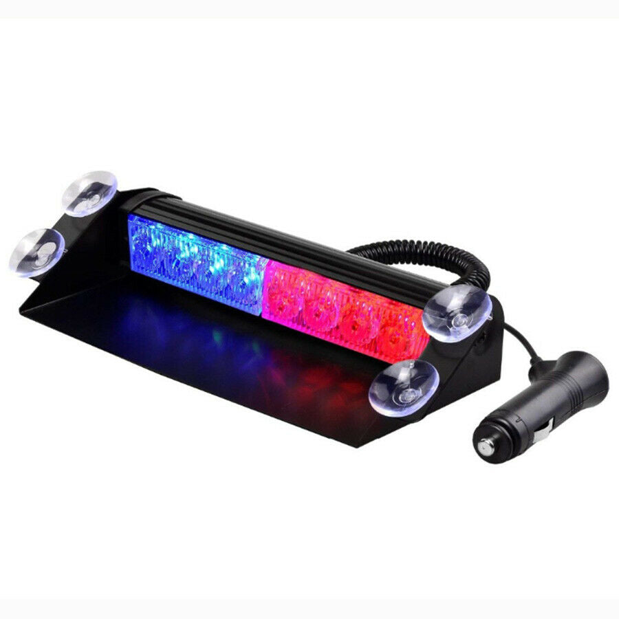 8LED Red/Blue Car Police Strobe Flash Light Dash Urgency 3 Flashing Lamp DC 12V