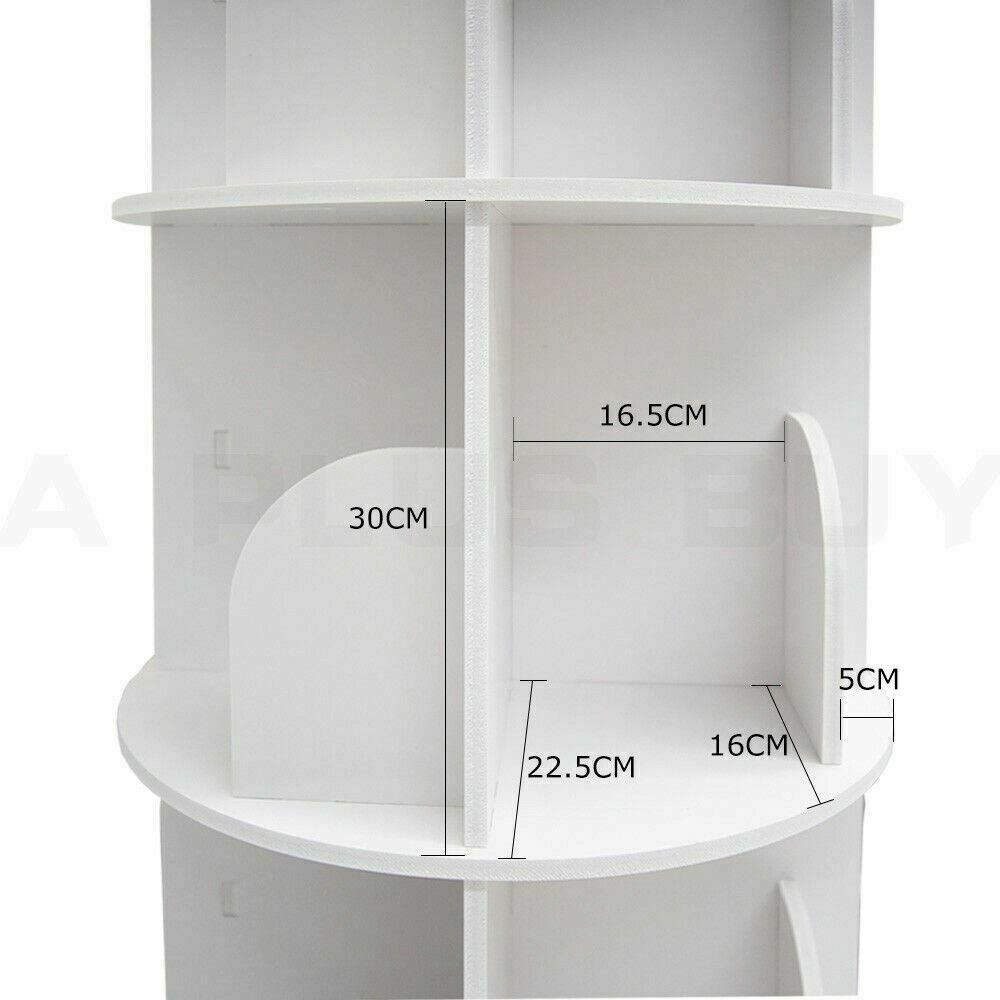 159cm Round Swivel Rotating Display Storage Bookshelf Bookcase White 5 Tiers