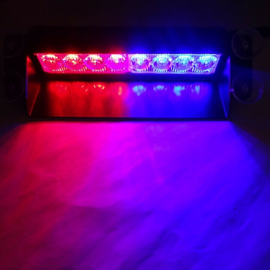 8LED Red/Blue Car Police Strobe Flash Light Dash Urgency 3 Flashing Lamp DC 12V