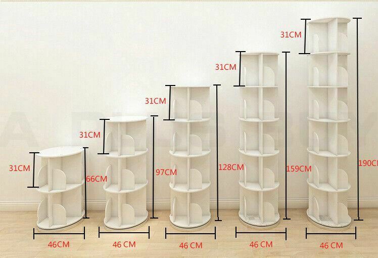 159cm Round Swivel Rotating Display Storage Bookshelf Bookcase White 5 Tiers