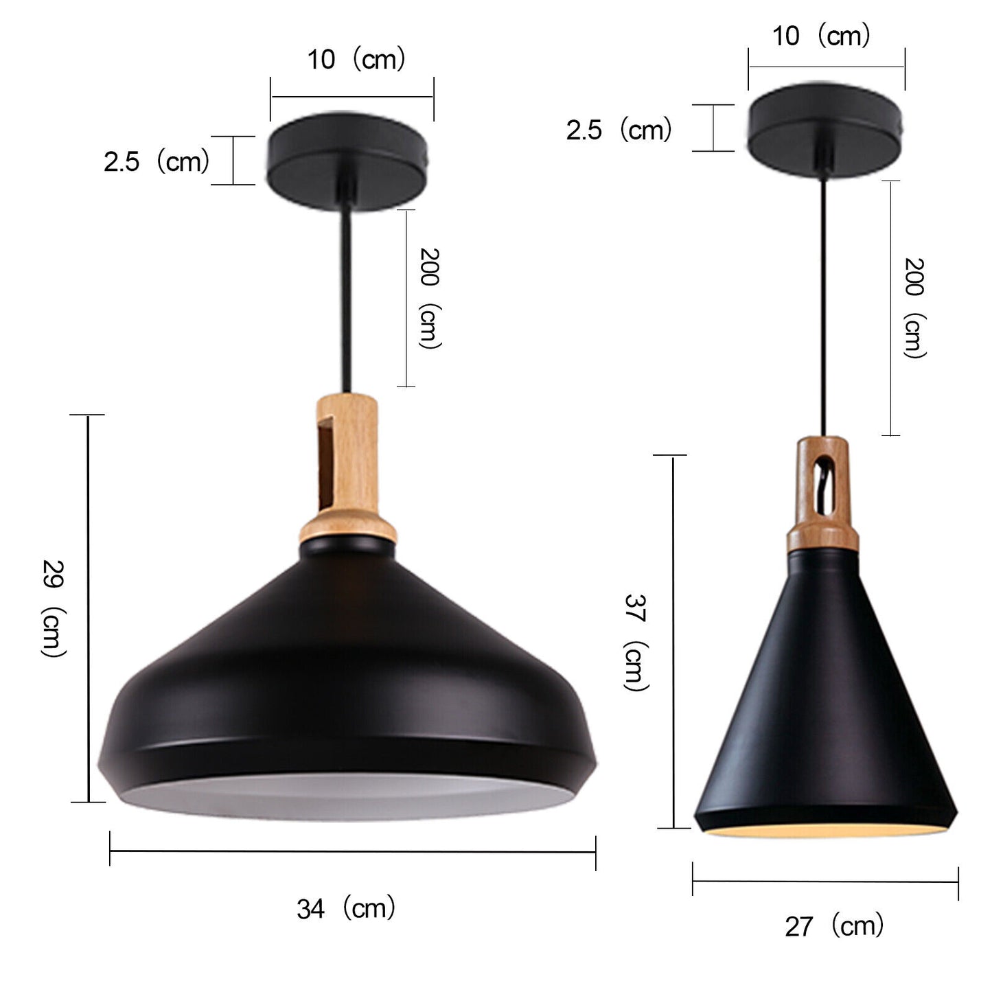 Kitchen Pendant Light Funnel Wooden Top E27 Ceiling Chandeliers Lamp Black White