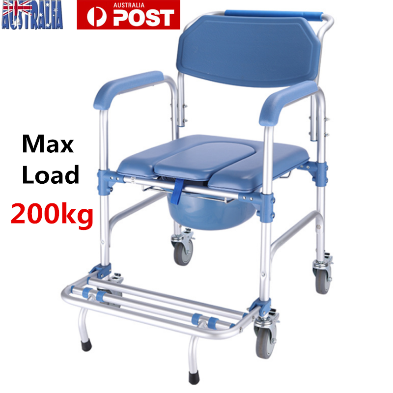 Mobile Shower Toilet Commode Chair Bathroom Bedside Aluminum Wheelchair Footrest