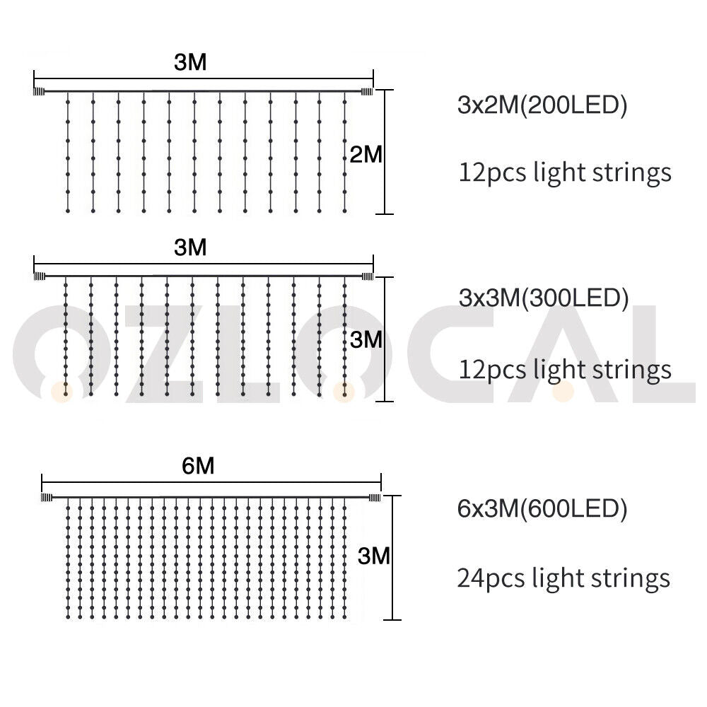 300/600 Led Curtain Fairy Lights Wedding Indoor Outdoor Christmas Garden Party