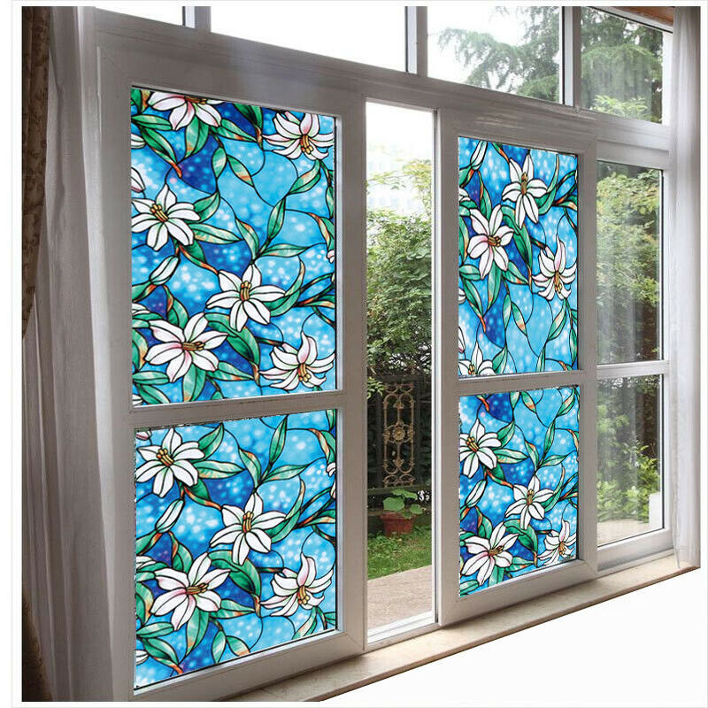 Flower Blossom Window Film Print Sticker Cling Stained Glass UV Block Gift Decor