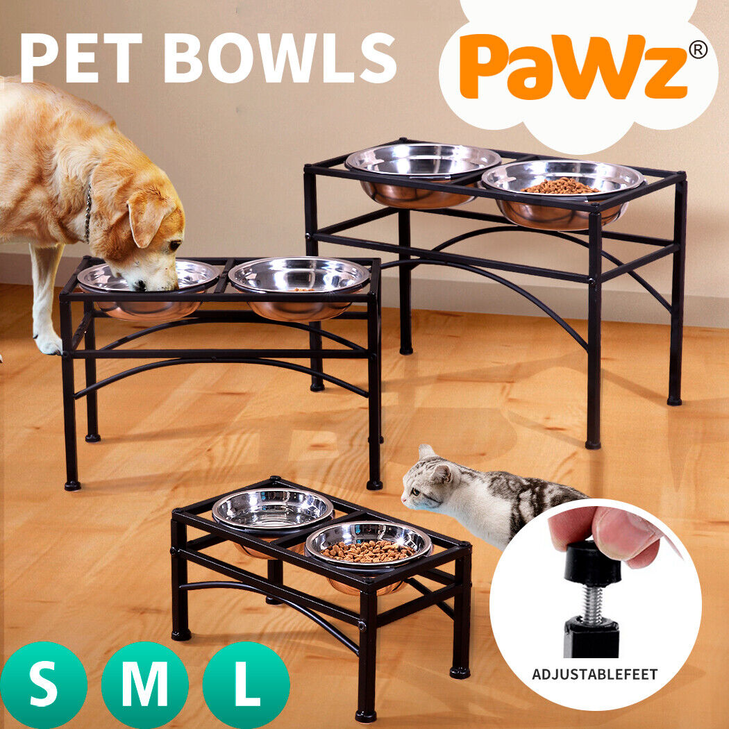 Dual Elevated Raised Pet Dog Puppy Feeder Bowl Stainless Steel Food Water Stand