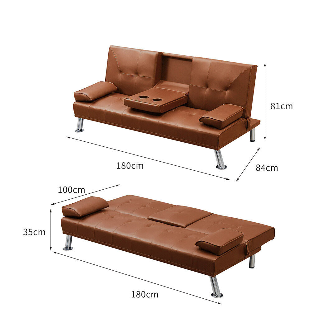 Levede Adjustable Sofa Bed Lounge Couch 3 Seater Leather Cup Holder Recliner