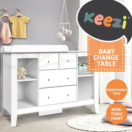 Keezi Baby Change Table Drawers Chest Home Cabinet Changer Nursery Furniture