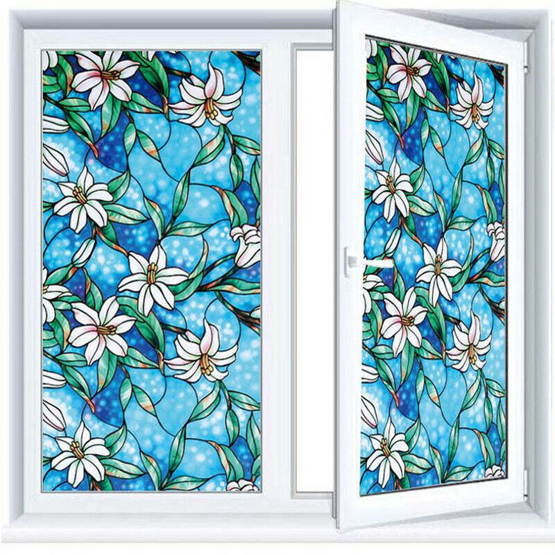 Flower Blossom Window Film Print Sticker Cling Stained Glass UV Block Gift Decor