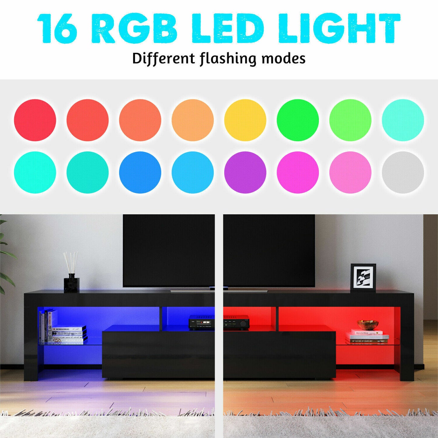 TV Cabinet Entertainment Unit Stand RGB LED Gloss Light Wood Storage Stand