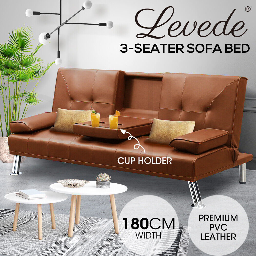 Levede Adjustable Sofa Bed Lounge Couch 3 Seater Leather Cup Holder Recliner