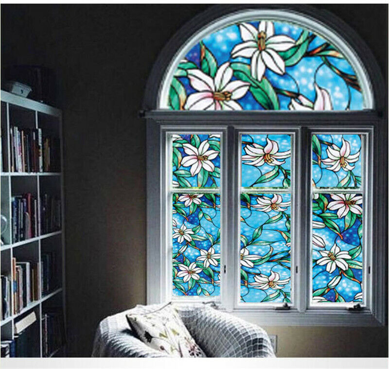 Flower Blossom Window Film Print Sticker Cling Stained Glass UV Block Gift Decor