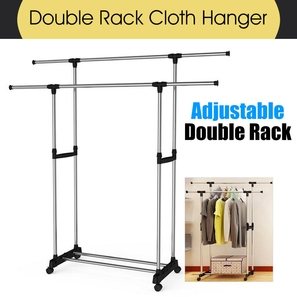 Double Clothes Stainless Rack Hanger Garment Cloth Holder Coat Adjustable