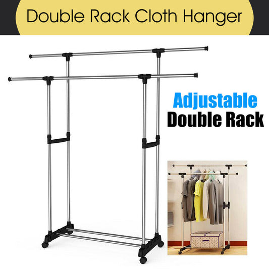 Double Clothes Stainless Rack Hanger Garment Cloth Holder Coat Adjustable