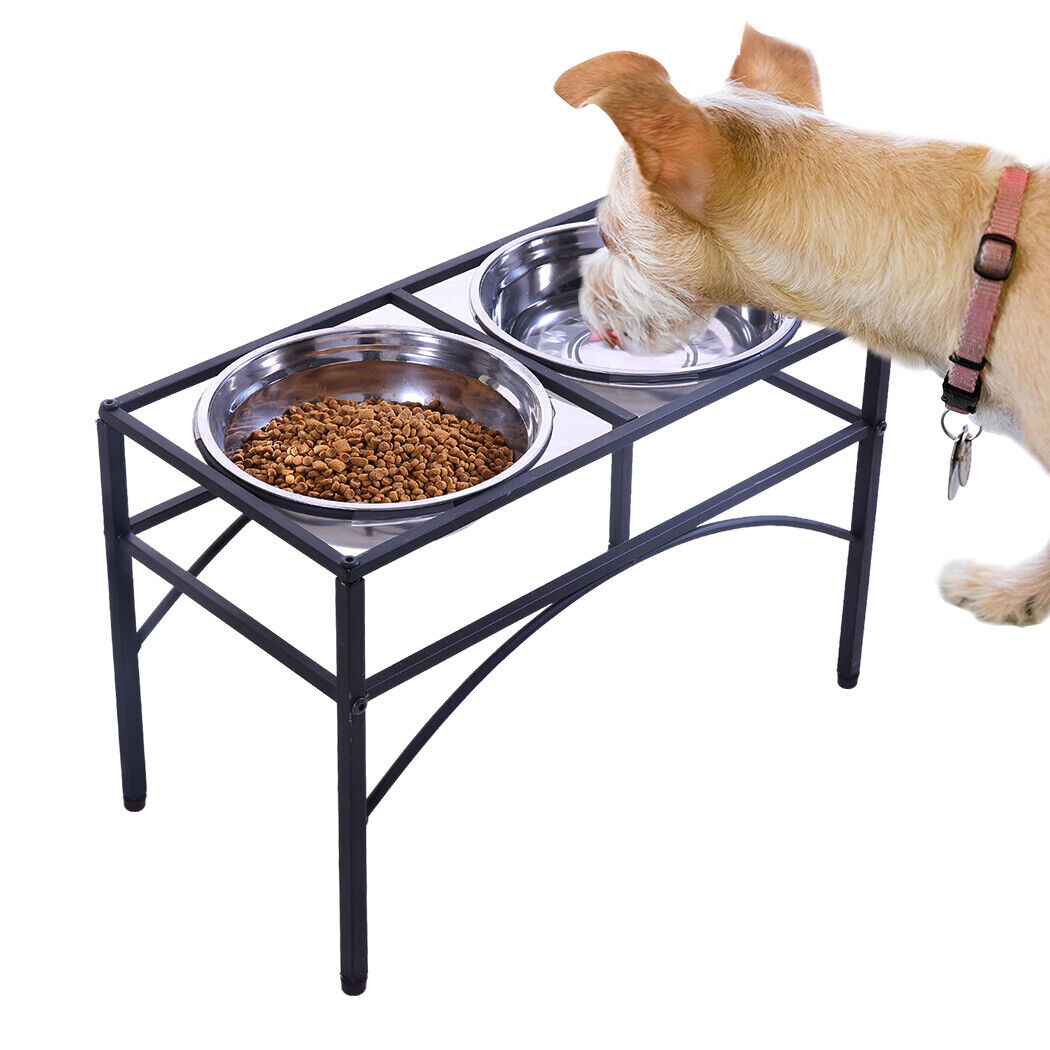 Dual Elevated Raised Pet Dog Puppy Feeder Bowl Stainless Steel Food Water Stand