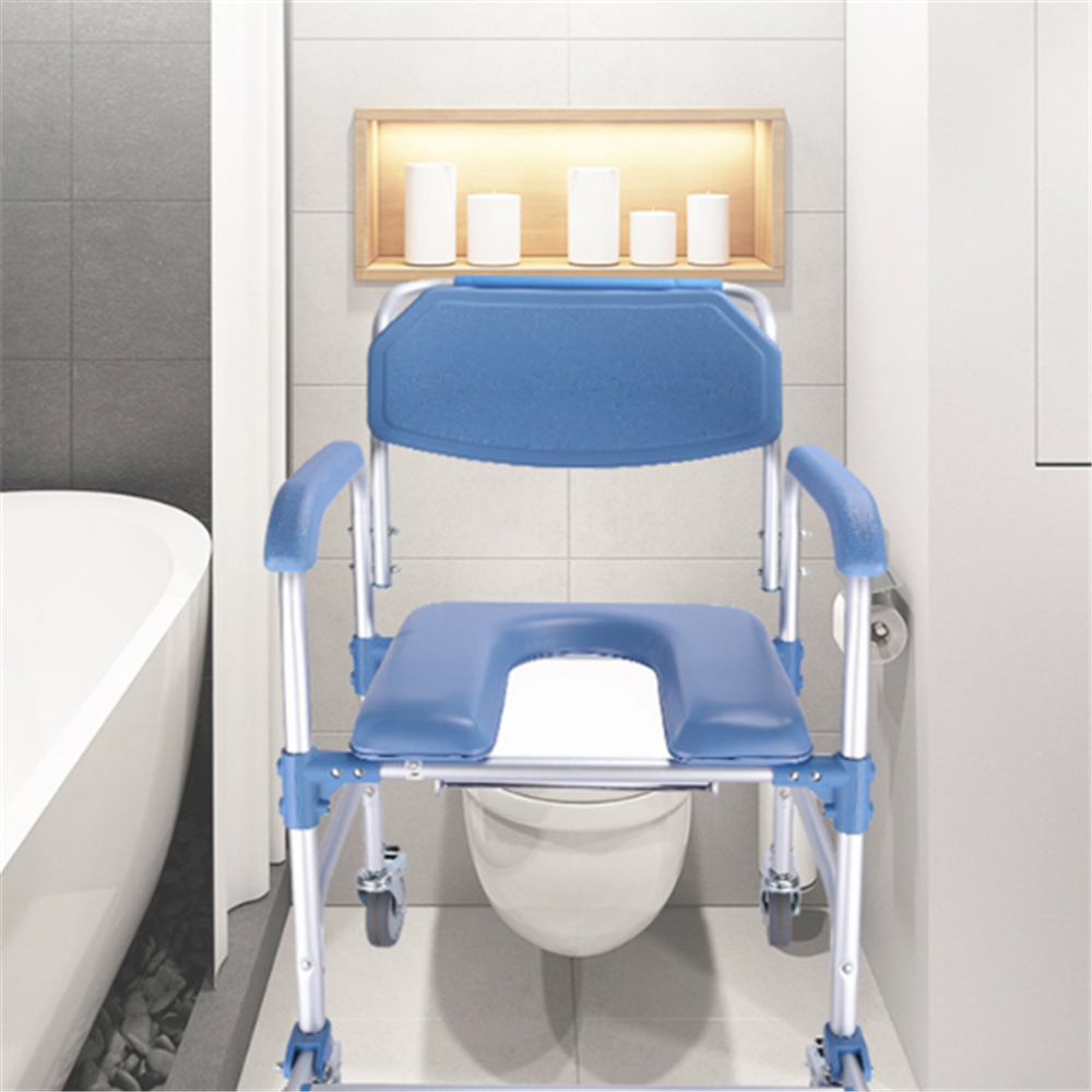 Mobile Shower Toilet Commode Chair Bathroom Bedside Aluminum Wheelchair Footrest