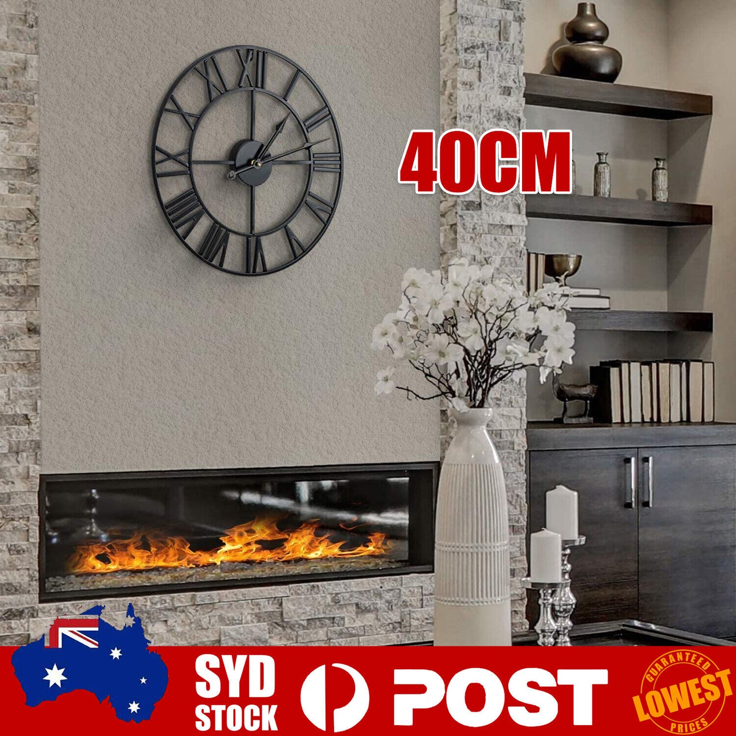 40/60cm Large Roman Wall Clock Big Numeral Giant Round Face Outdoor Garden C