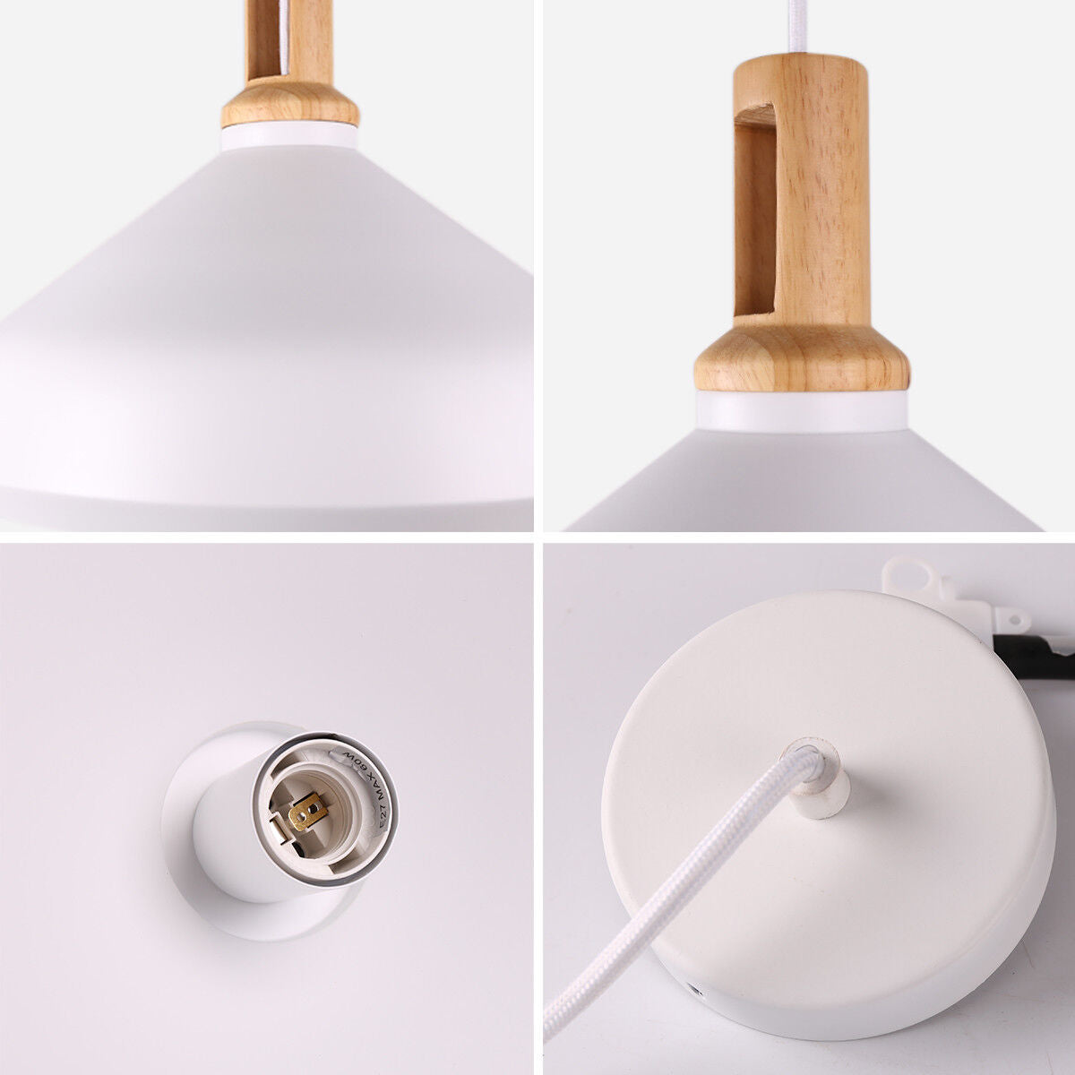 Kitchen Pendant Light Funnel Wooden Top E27 Ceiling Chandeliers Lamp Black White