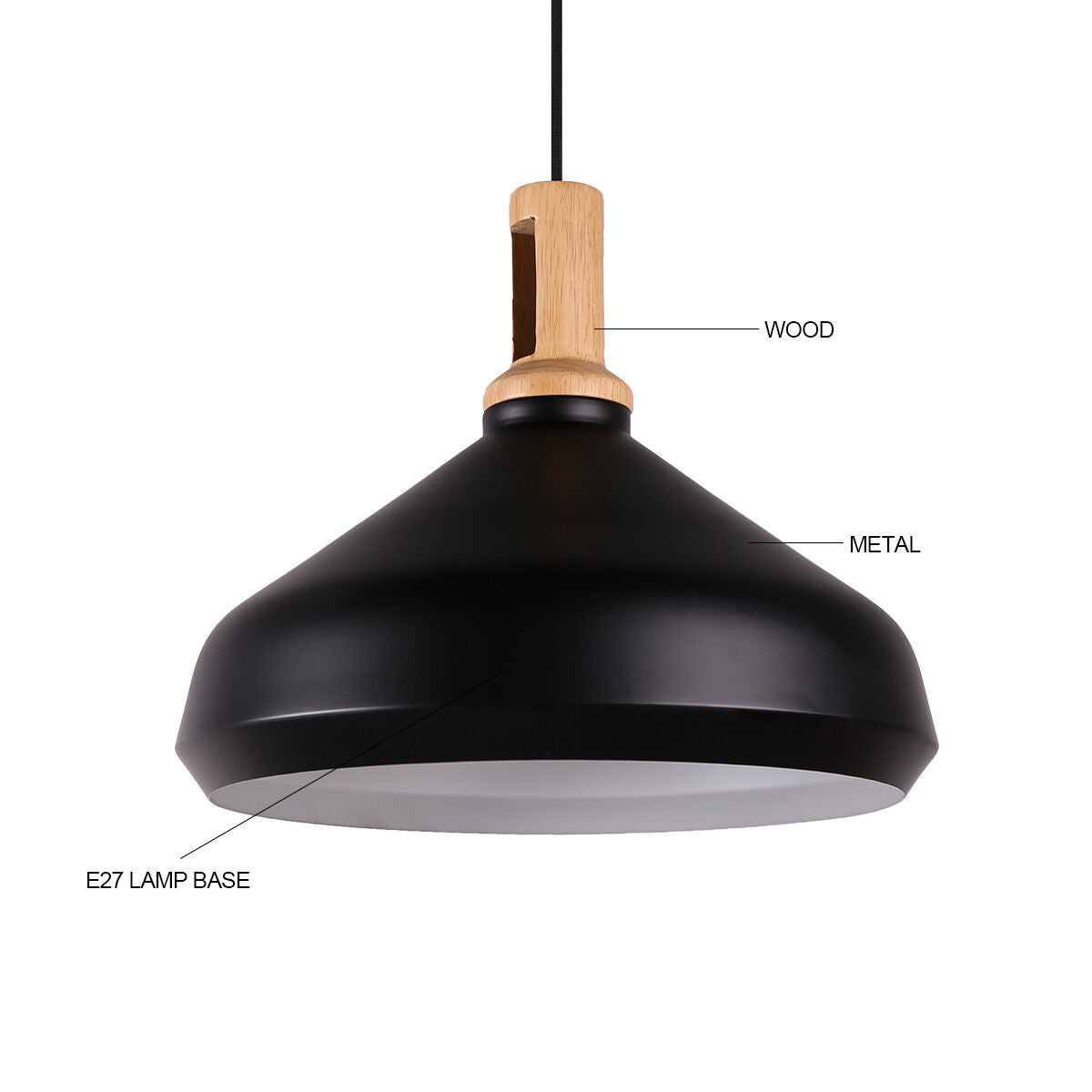 Kitchen Pendant Light Funnel Wooden Top E27 Ceiling Chandeliers Lamp Black White