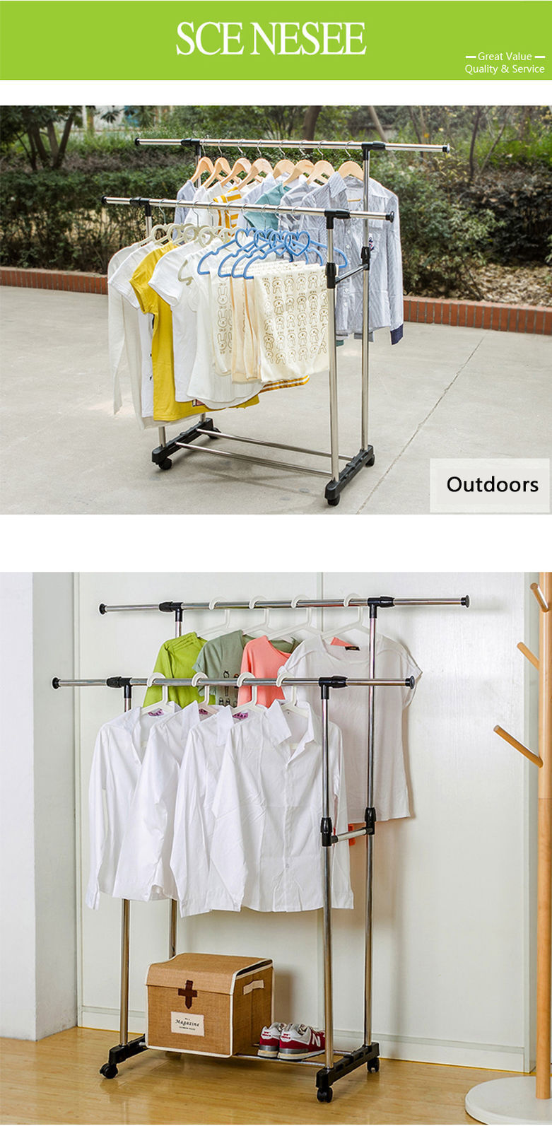 Double Clothes Stainless Rack Hanger Garment Cloth Holder Coat Adjustable