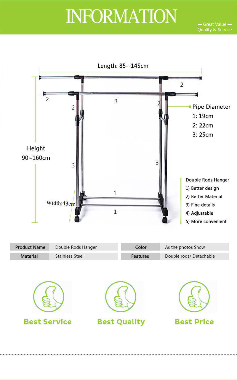 Double Clothes Stainless Rack Hanger Garment Cloth Holder Coat Adjustable