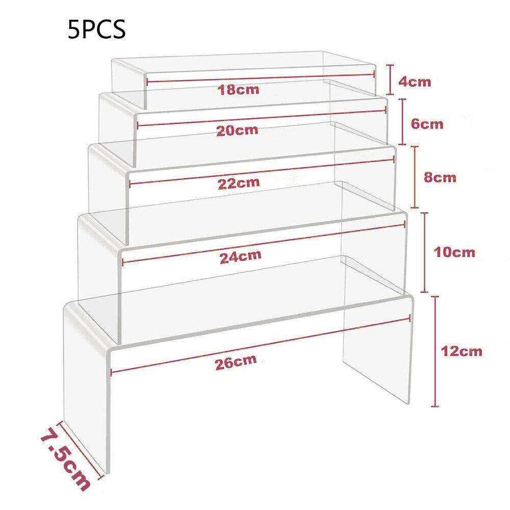 5PCS Jewellery Stand Riser Display Makeup Holders Clear Organisers Rack Acrylic