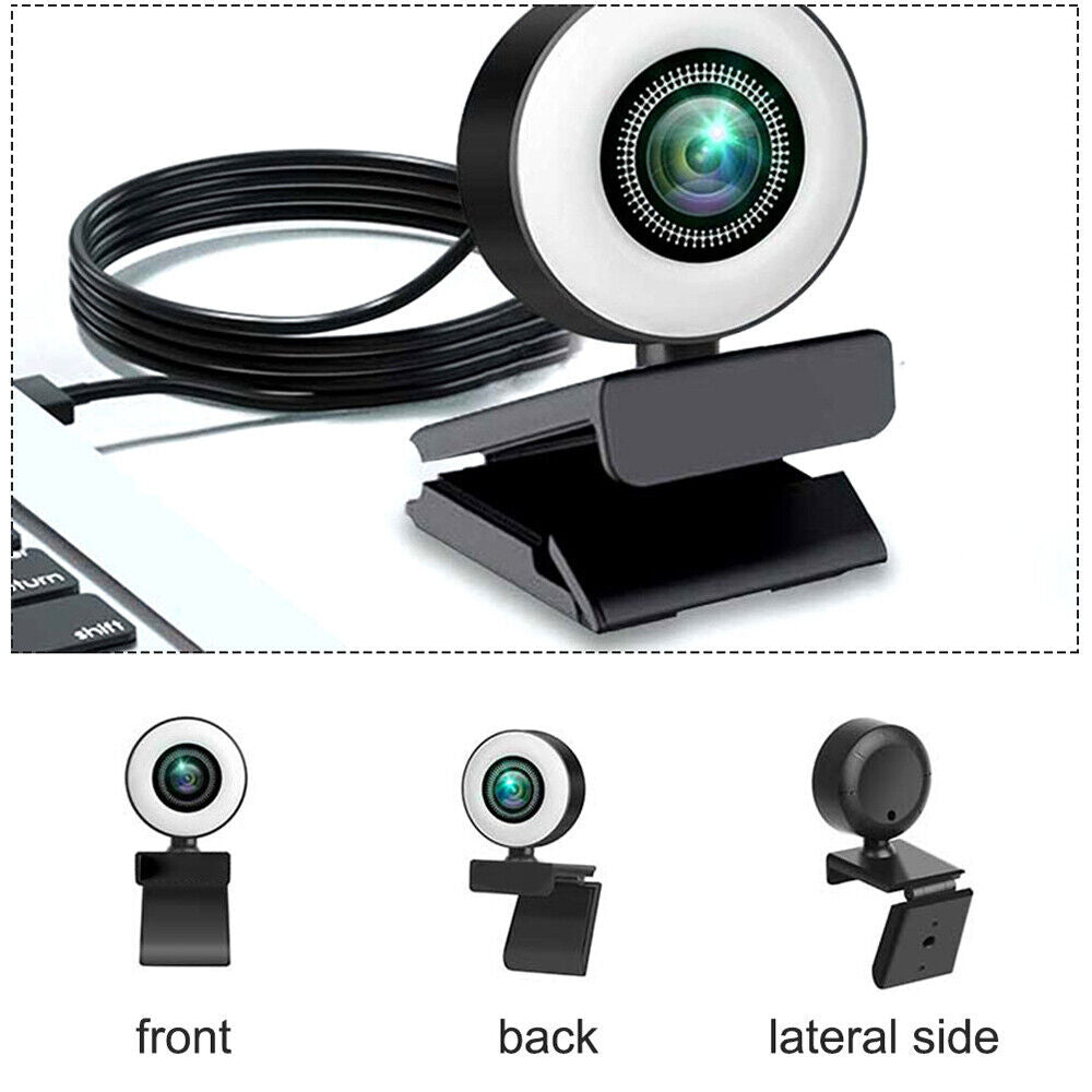 Full HD 2K USB Webcam PC Laptop Web Camera with Ring Light Mic for Video Calling