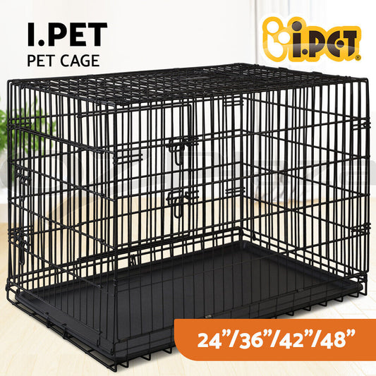 Dog Cage Crate Kennel Cat Collapsible Metal Cages 24"~ 48" Playpen Large