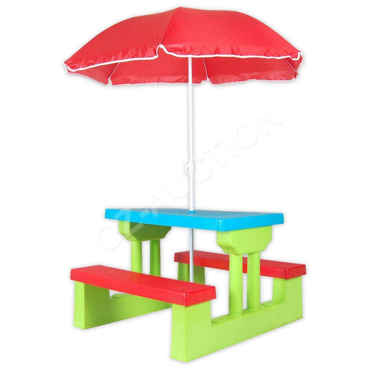 Multi-Colour Kids Picnic Table w/Umbrella Outdoor Indoor Play Bench Chair Set