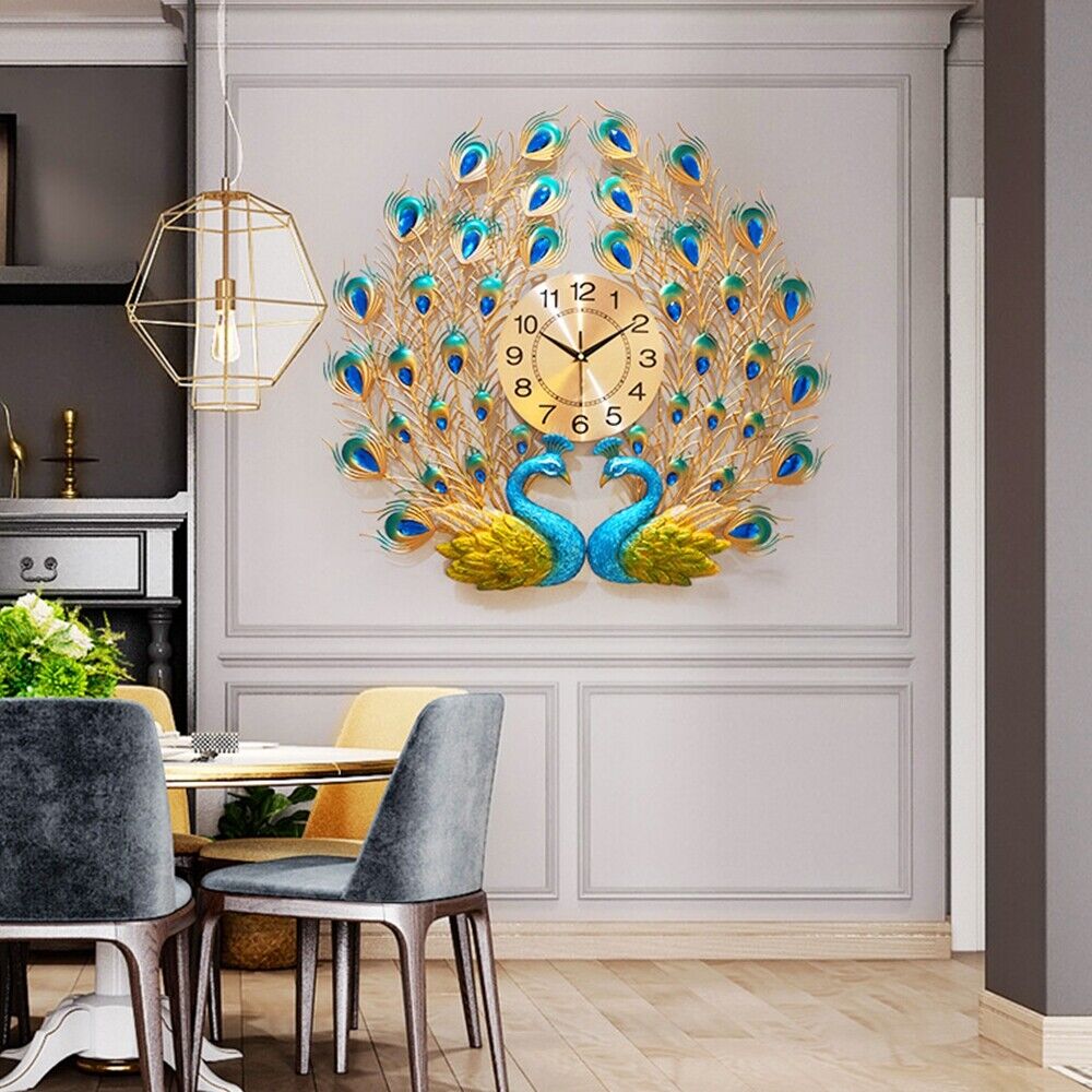 3D Peacock Wall Clock Quartz Creative Personality Modern Art Living Room Decor