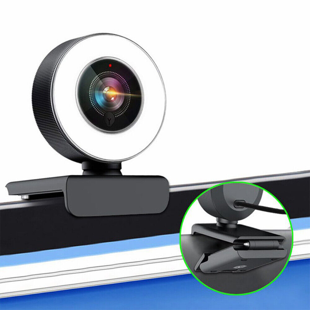 Full HD 2K USB Webcam PC Laptop Web Camera with Ring Light Mic for Video Calling