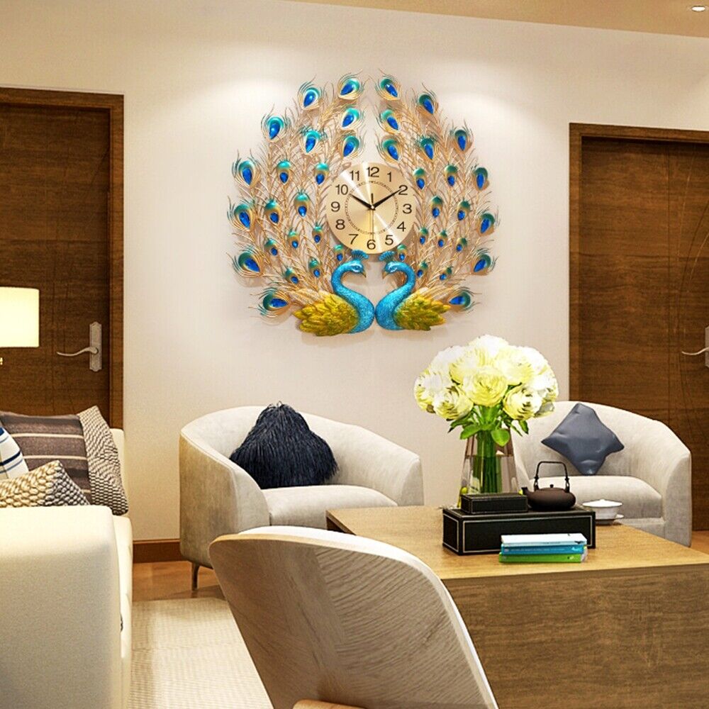 3D Peacock Wall Clock Quartz Creative Personality Modern Art Living Room Decor