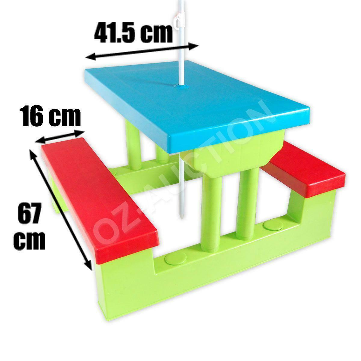 Multi-Colour Kids Picnic Table w/Umbrella Outdoor Indoor Play Bench Chair Set